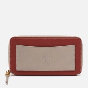 HOBO Hart Large Pebbled Leather Zip Wallet, Credit Card, Cash, ID, Rust, NWT